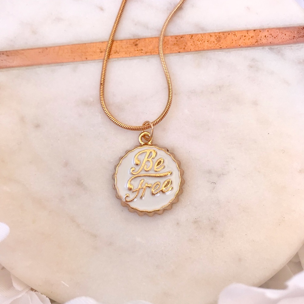 Gold Bottle Top necklace “Be Free” NWT